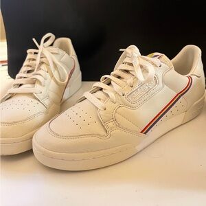 Adidas White Sneakers with Rainbow Stripe